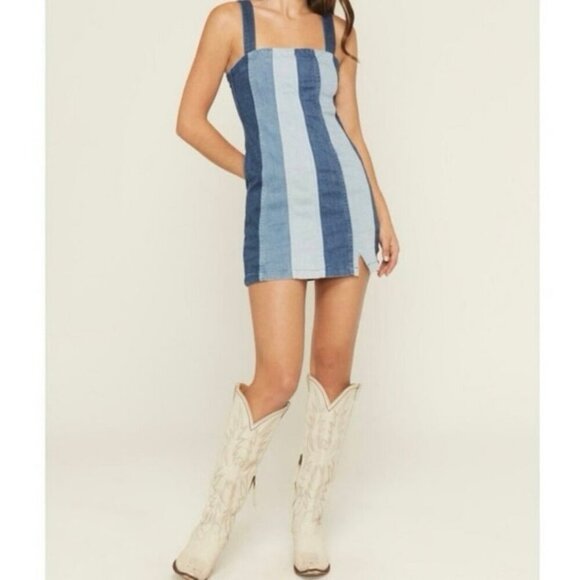 NWT Show Me Your Mumu Coronado Corset Blue Stripe Denim Mini Dress Size Small - Picture 4 of 10